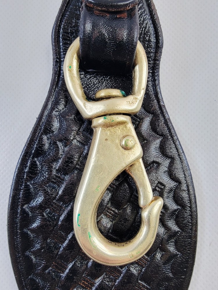 7" Brown Basketweave Leather Scabbard Key Ringw/ Brass Hook 2" Double Snap
