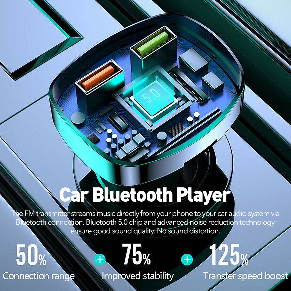 Car Kit Bluetooth 5.0 Wireless FM Transmitter Adapter 2USB PD Charger Hands-Free