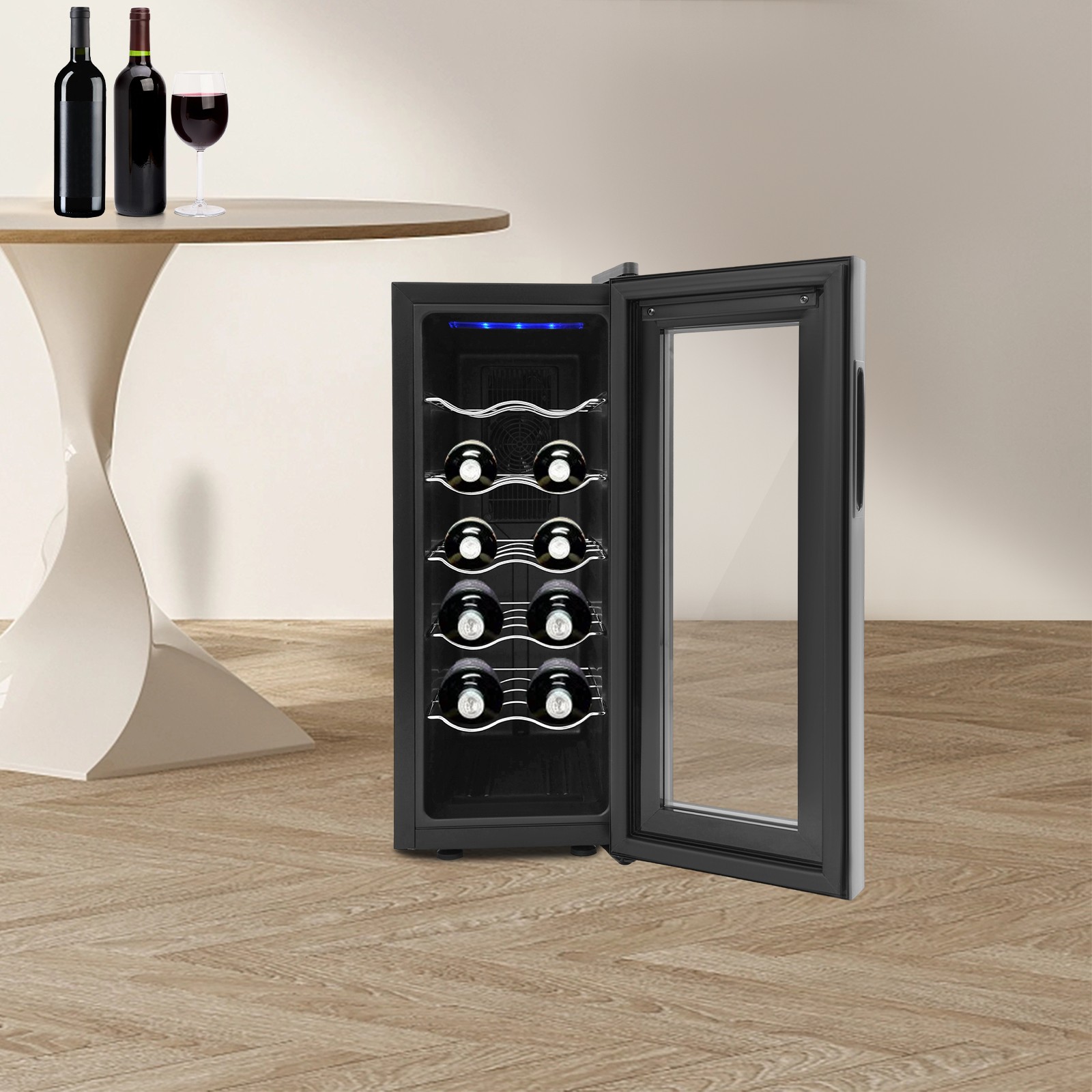 Wine Fridge 12-bottle Champagne Wine Fridge Bars Wine Cooler Refrigerator Black