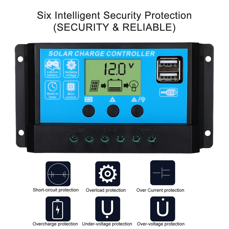PWM 30A 12V 24V Solar Panel Regulator Charge Controller Auto Focus Tracking 2USB