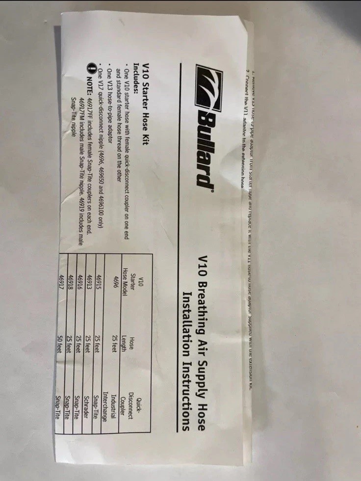 Bullard Respiratory Accessories V10 , (3/8 Hose) 50 Feet