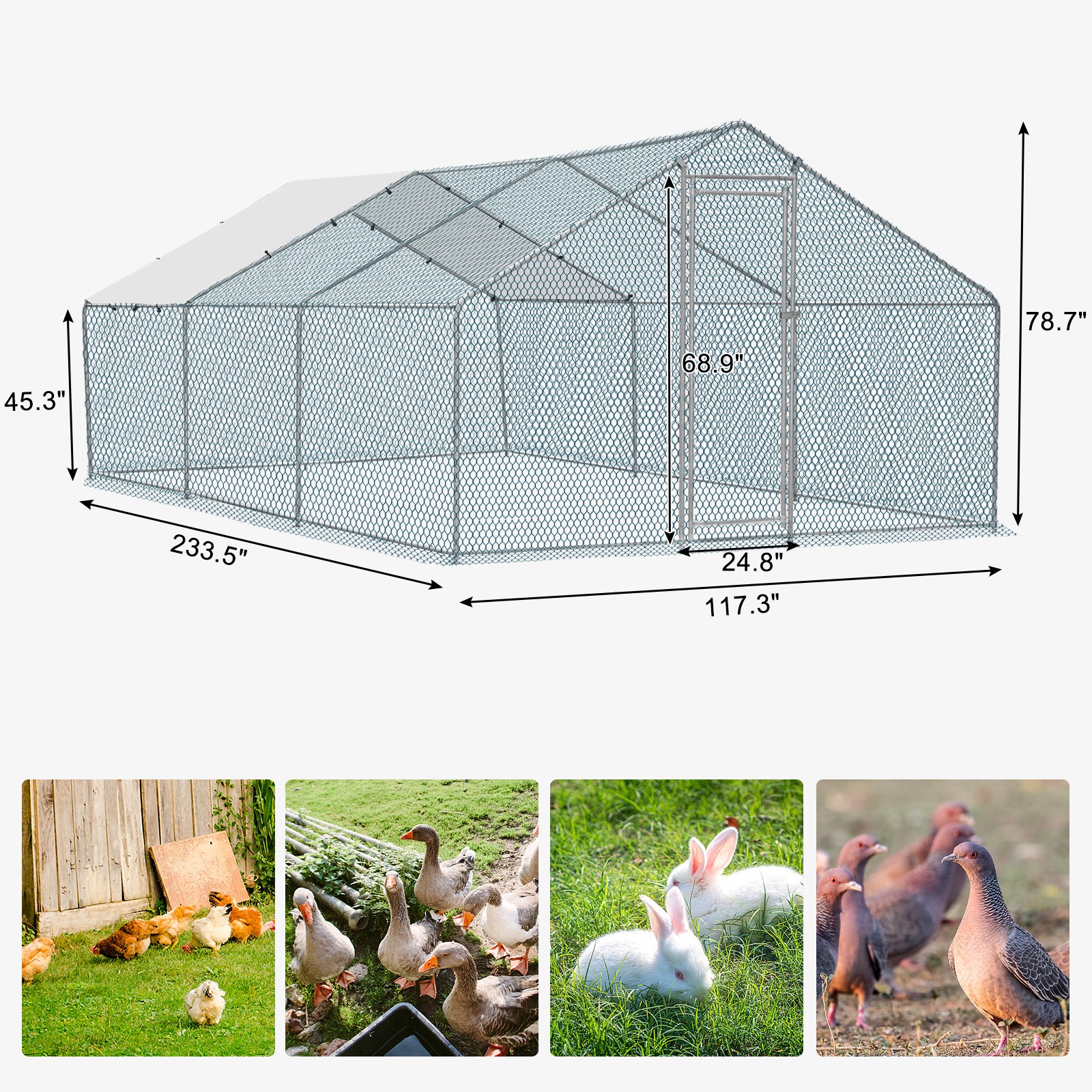 20x10ft Large Chicken Coop Run Cage Dog Cage Fence Outdoor Kennel Metal Playpen