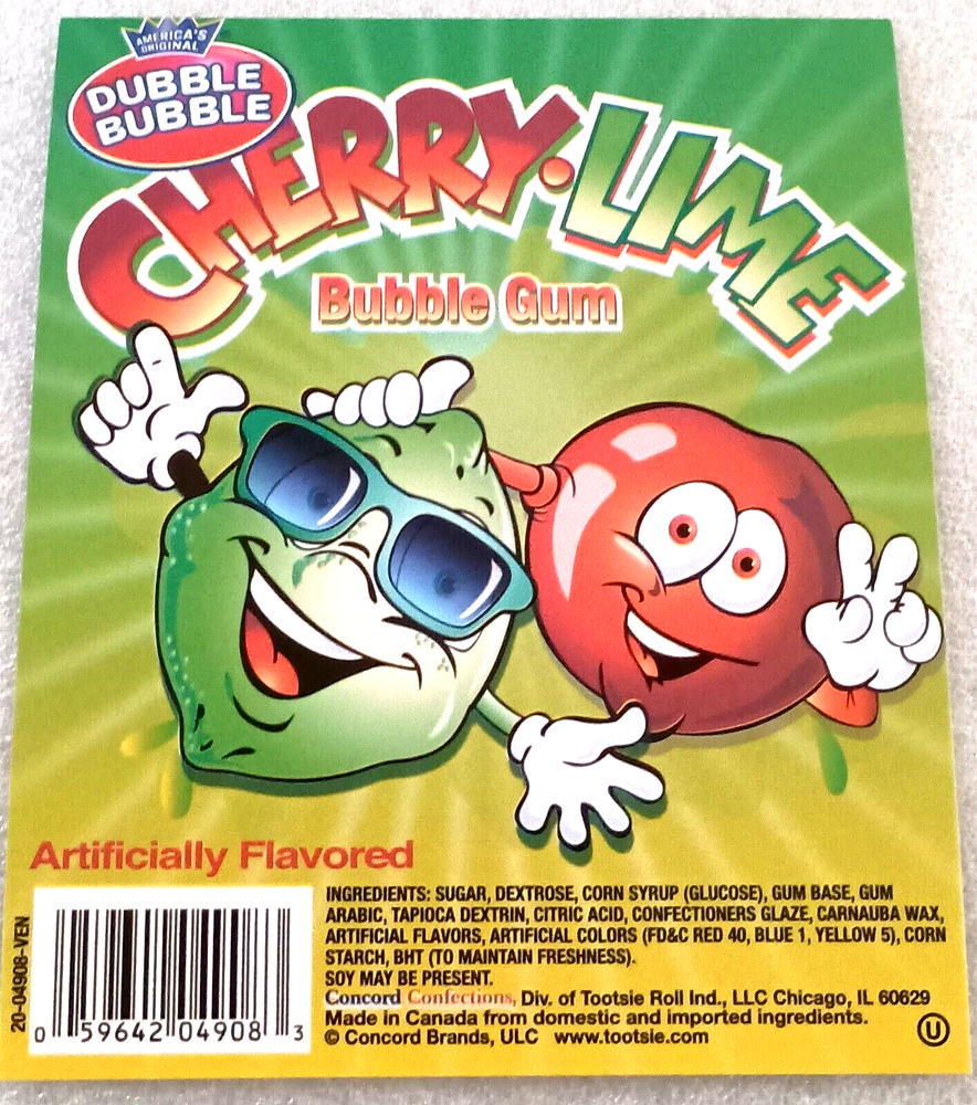 Dubble Bubble Cherry-Lime Bubble Gum Vending Machine Display Card 2010s NOS NEW