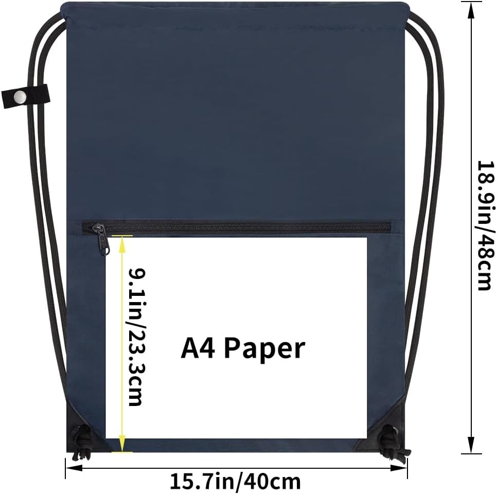 draw string back bag, Large Gym Sports backpack with front&inside Navy