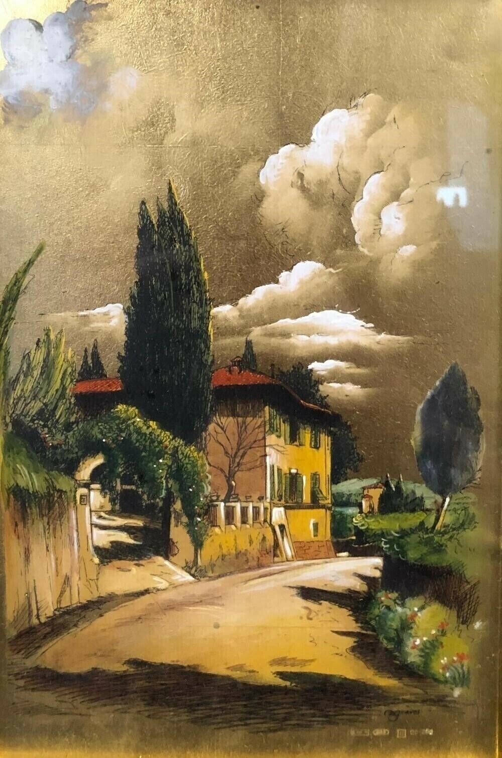 GOLD Beautiful Luminous Graves Painting On 24kt Gold Leaf / Foil / Italian Villa