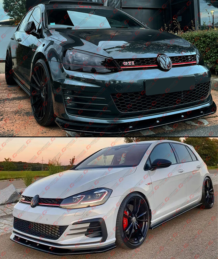 FOR 15-21 VW GOLF R GTI MK7 MK7.5 GLOSS BLACK V STYLE FRONT BUMPER LIP SPLITTER