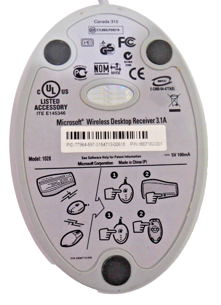 Electonics Microsoft Wireless Optical Desktop Receiver 3.1 A Model 1028
