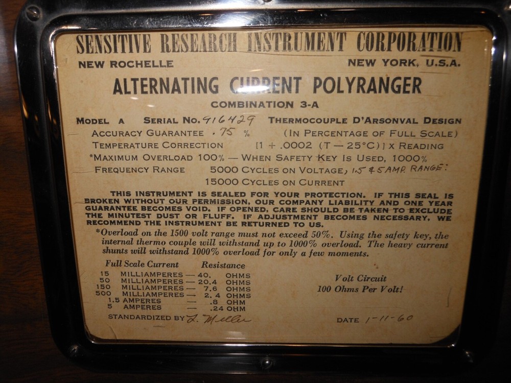Sensitive Research Instrument Corp. Polyranger Universal AC/DC MODEL A
