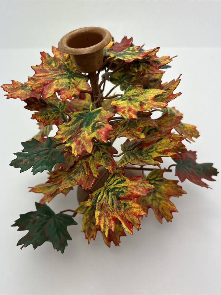 Medium Maple Leaf Taper Candle Holder with wood Blue Jay