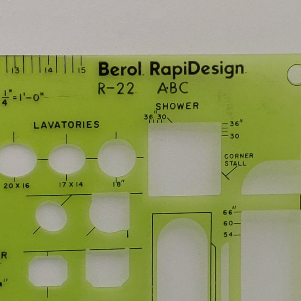 Berol RapiDesign Bathroom Kitchen Template R-22 - ABC Architectural - 1/4" Scale