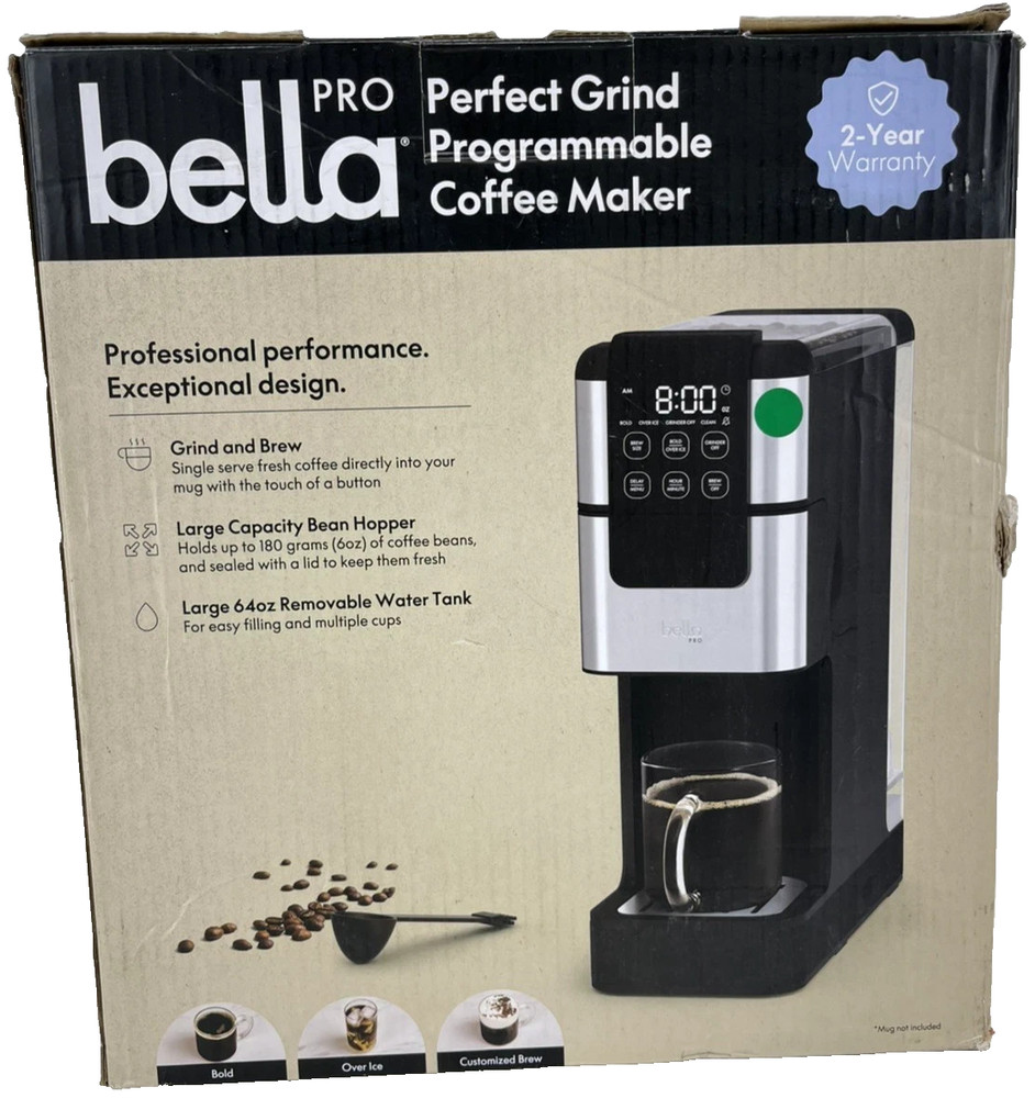 bella PRO Programmable Single-Serve Coffee Maker with Integrated Burr Grinder ,u