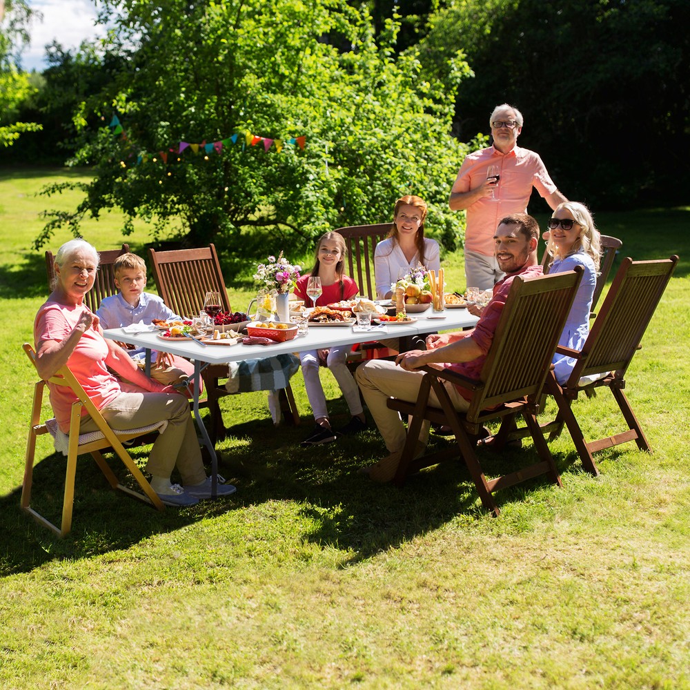2X 8' Plastic Folding Table Picnic Party Camp Dining Fold-in-Half w/ Handle