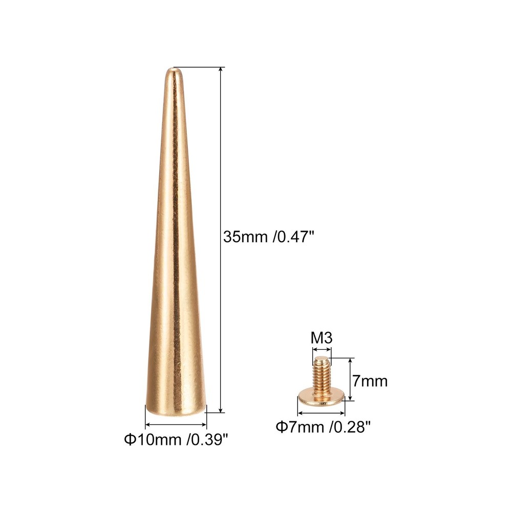 10x55mm Screw Back Rivets,15 Set Solid Leather Studs DIY Gold Tone