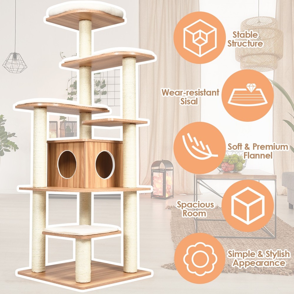 69" Modern Cat Tree Multi-layer Kitten Activity Tower w/ Removable Soft Mat