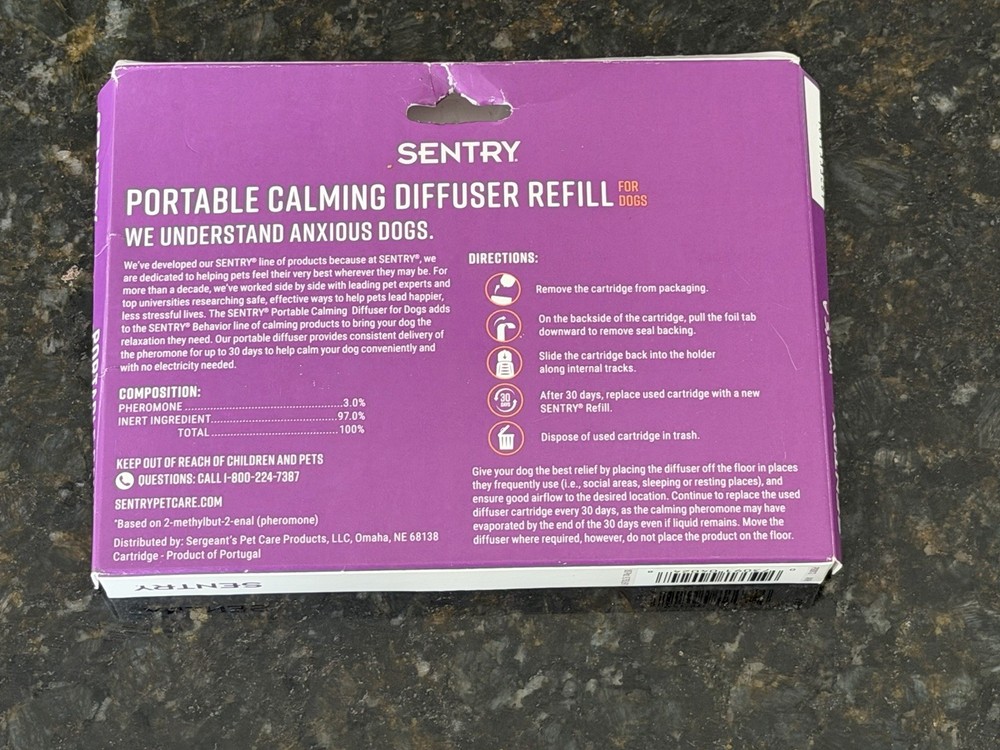 SENTRY Portable Pheromone Calming Diffuser Refill for Dogs 2 Pack 60 Days Total