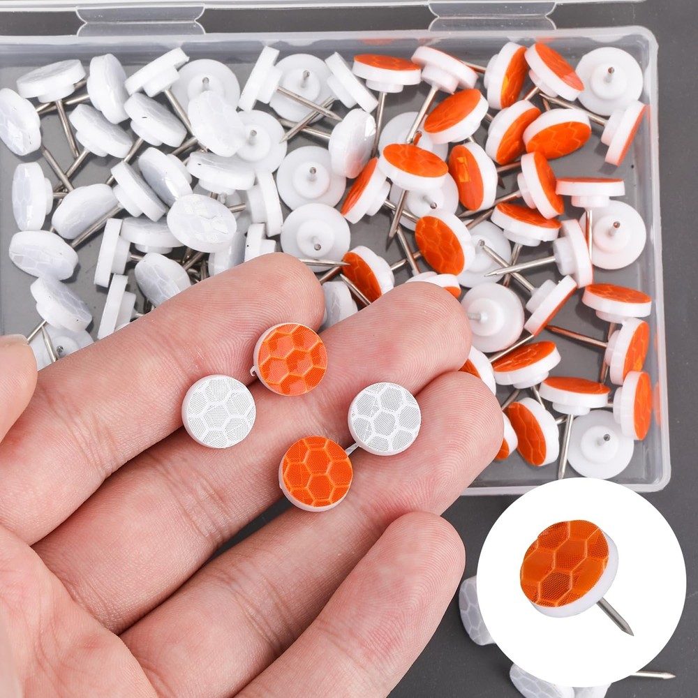 100pcs Reflective Tacks for Trail Marking, Box Medium, Orange & Silver