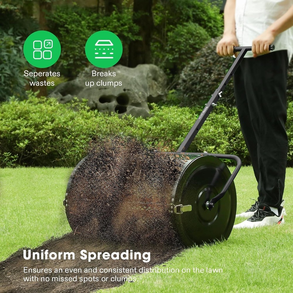 24" Lawn Compost Spreader Peat Moss Roller, Roller Spreader Adjustable Handle