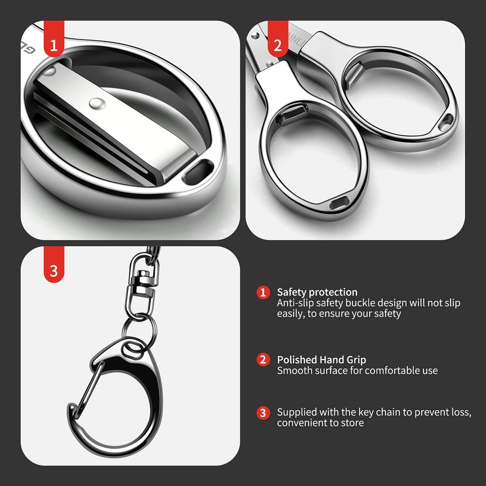 ATIVERE Folding Scissors 2 PCS Foldable Secure TSA Keychain Silver