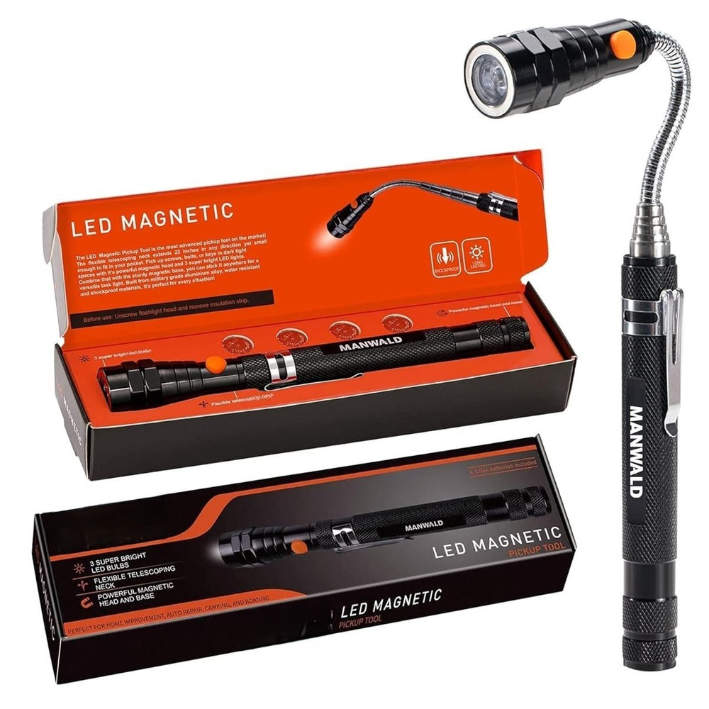 LED Magnetic Pickup Tools Telescoping Flashlights with Extendable Magnet Stick