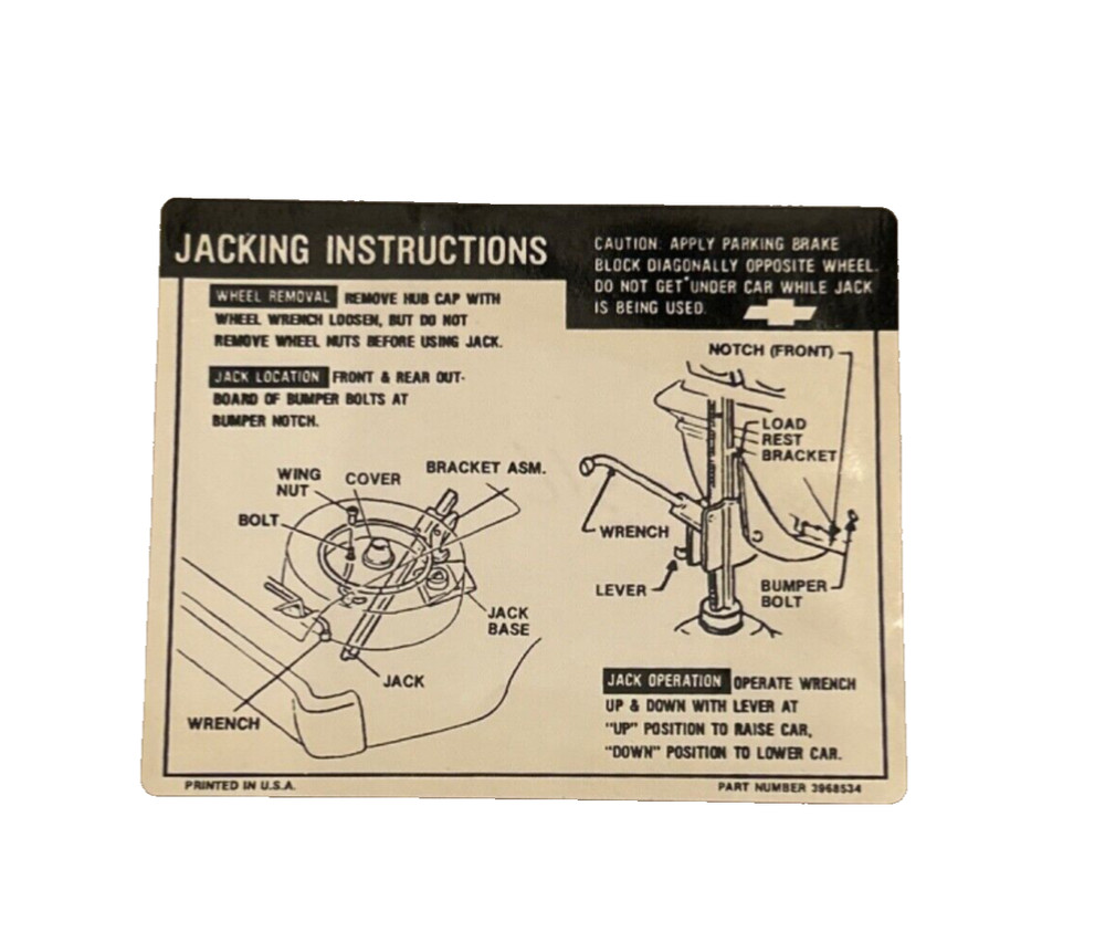 1969 Chevelle SS Jacking Instructions
