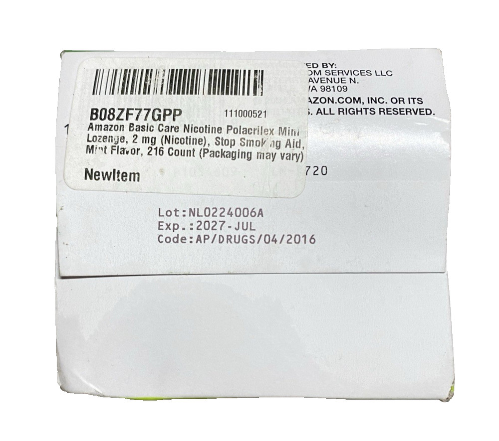 Nicotine Polacrilex Lozenges 2mg 216 Count Mint Basic Care Mini Stop Smoking