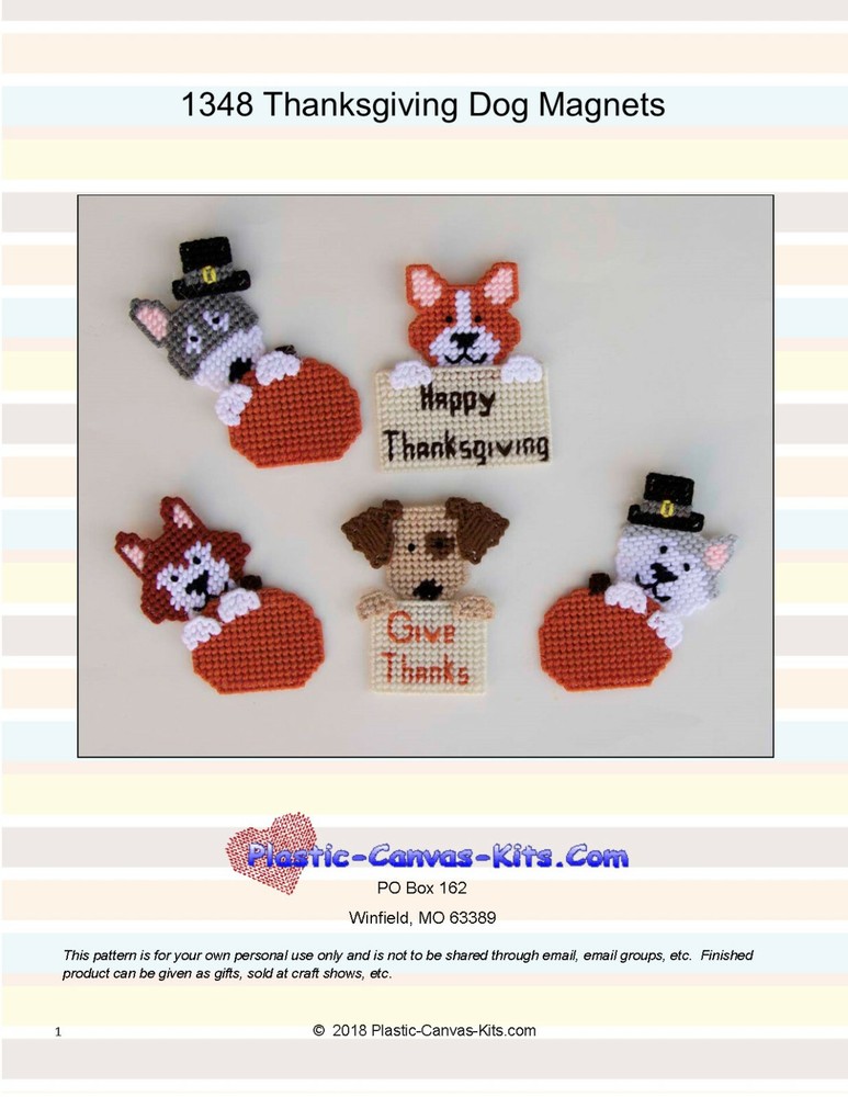 Thanksgiving Dog Magnets-Plastic Canvas Pattern or Kit