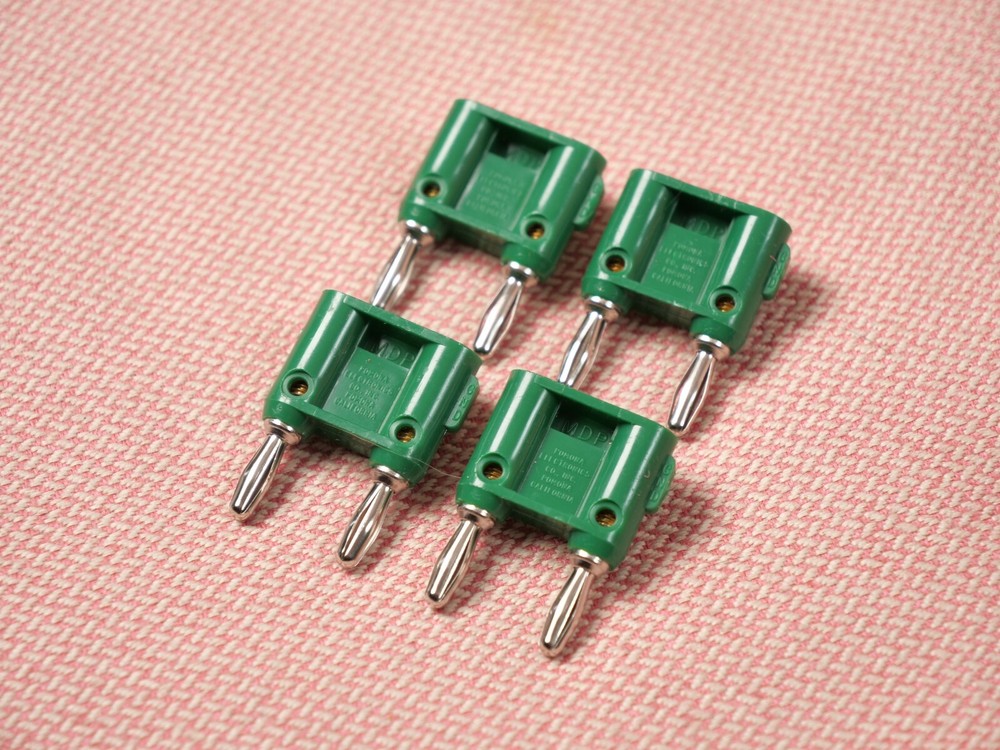 Four Pomona MDP Stackable Double Banana Plug with Cable Guide 4 Pack Green