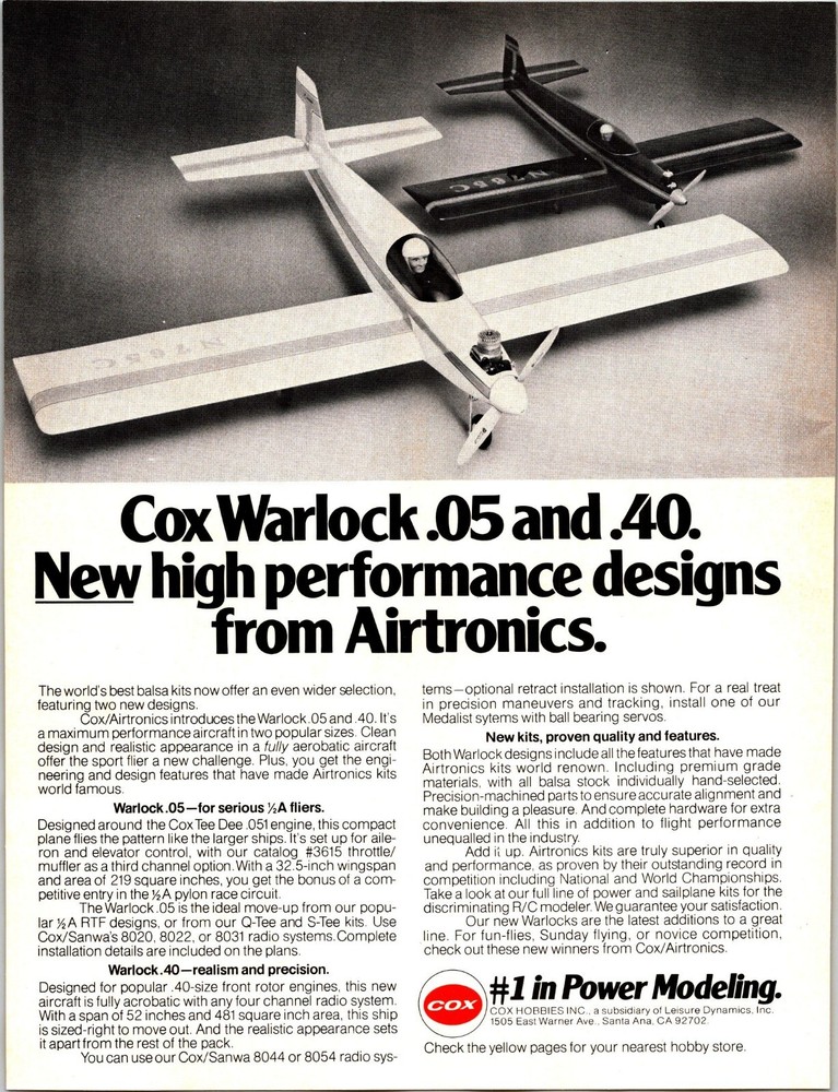 COX Warlock RC Airplane Print Ad Ephemera