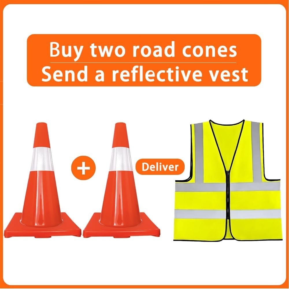 Traffic Safety Cones 18 inch 2 Pack,Orange Cones with Reflective