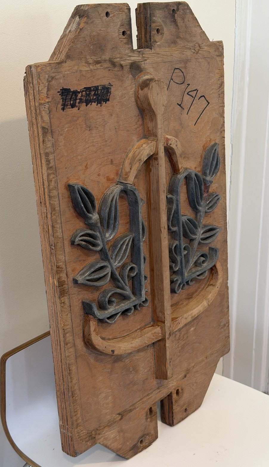 Antique Industrial Wood Foundry Mold Abstract Wall Art Anchor Vines Leaves