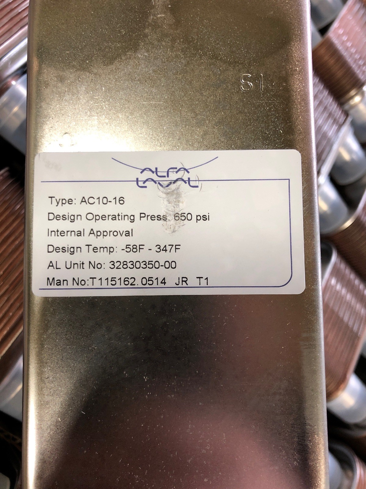 NEW, ALPHA LAVAL, AC10-16, BRAZED PLATE HEAT EXCHANGER, -58 - 347F, R410A. (41C)