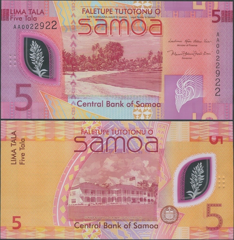 Samoa 5 Tala 2023 UNC Polymer AA prefix