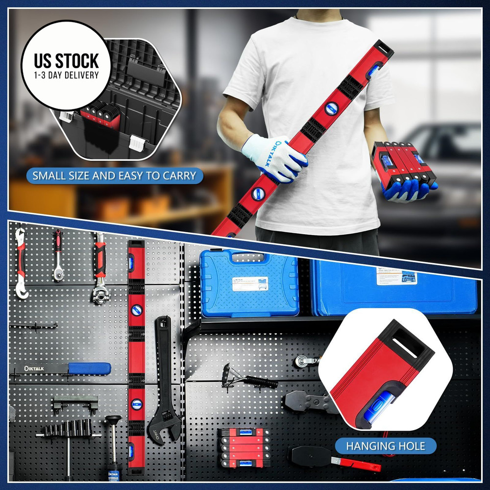 DIKTALK 28 Inch Folding Level, Multi-Angle Precision Leveler with Red