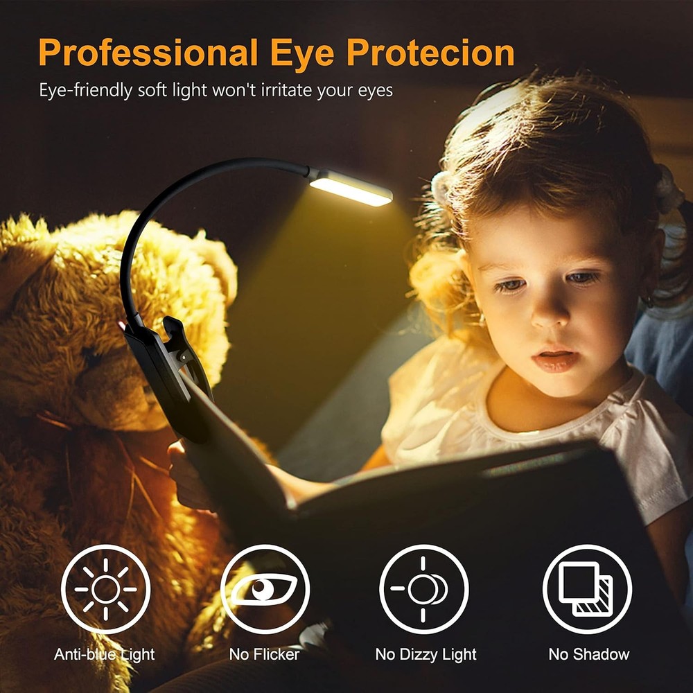 USB Rechargeable Clip‑On LED Reading Light Adjustable 3 Modes & Flexible Neck