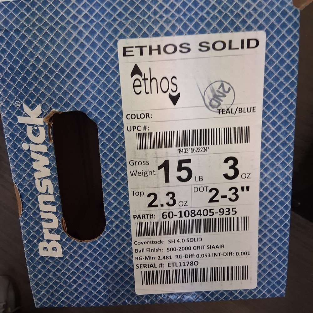 Brunswick Ethos Solid BOWLING BALL 15 lb. NEW IN BOX #178