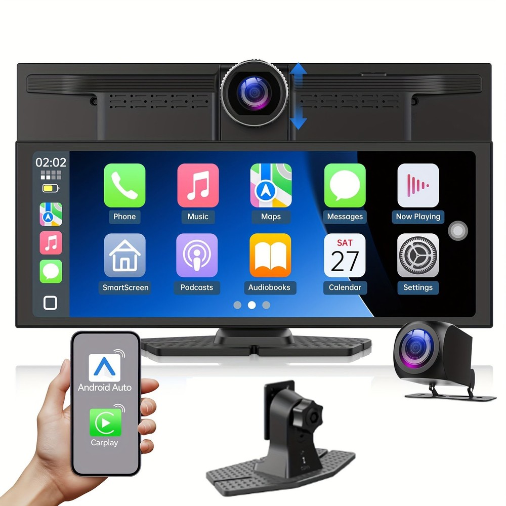 10.26" Extra Large Wireless Apple CarPlay 2.5K Dash Cam 1080P GPS Voice Control