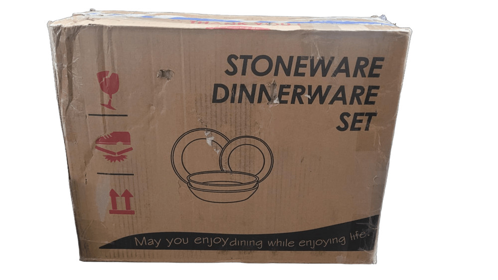12-Piece Vesteel Stoneware Dinnerware Sets in Specles White