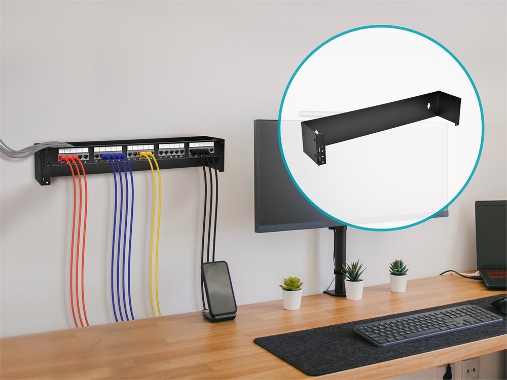 Monoprice 2U Wall Mount Rack, 19-inch Bracket for Patch Panels, Network
