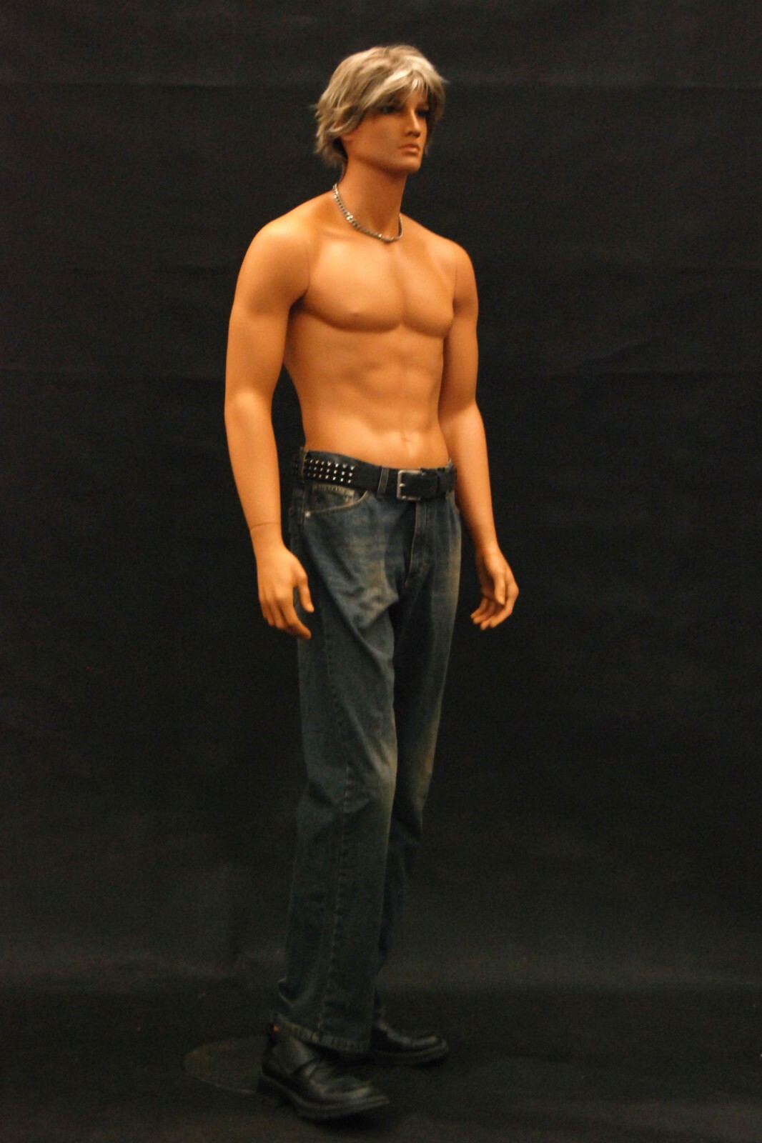 Realistic Tan Adult Male Standing Fully Body Fiberglass Mannequin with Wig