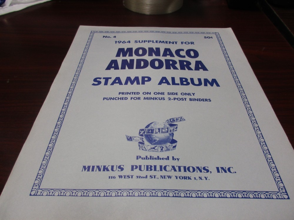 "MINKUS" STAMP ALBUM 1964  SUPPLEMENT MONACO ANDORRA  #4  W/FREE SHIPPING!!!