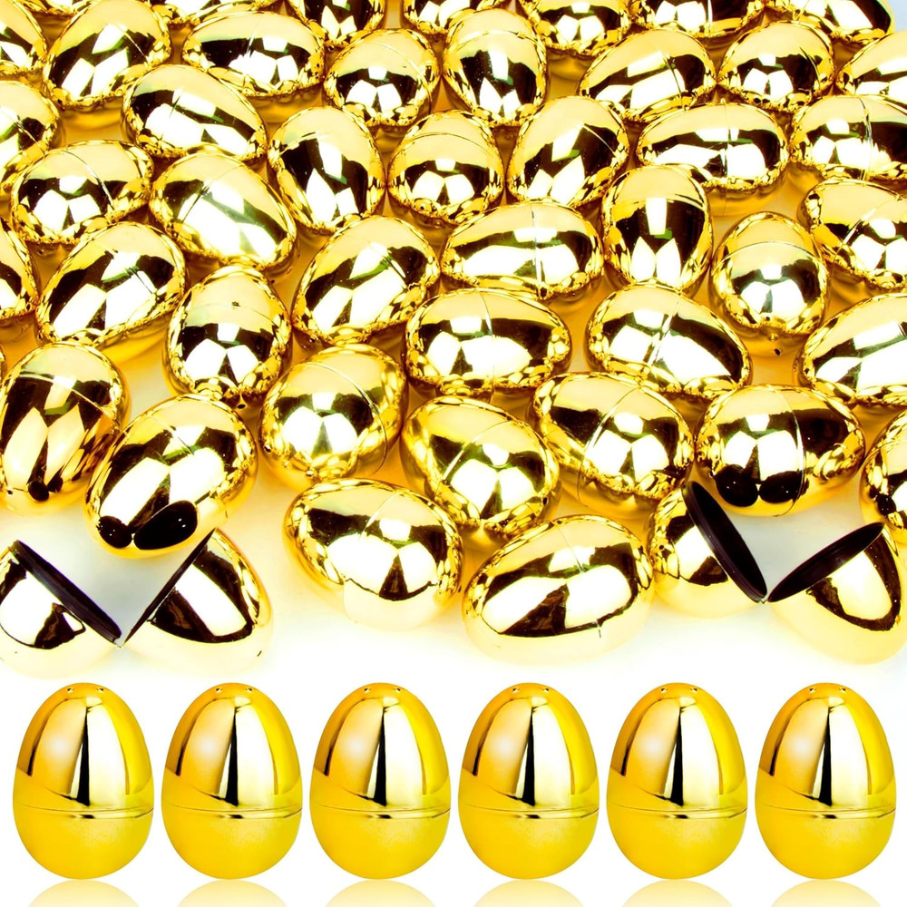 18Pcs Easter Eggs Bulk 2.3" Fillable Shiny Golden Metallic Plastic Easter Eggs