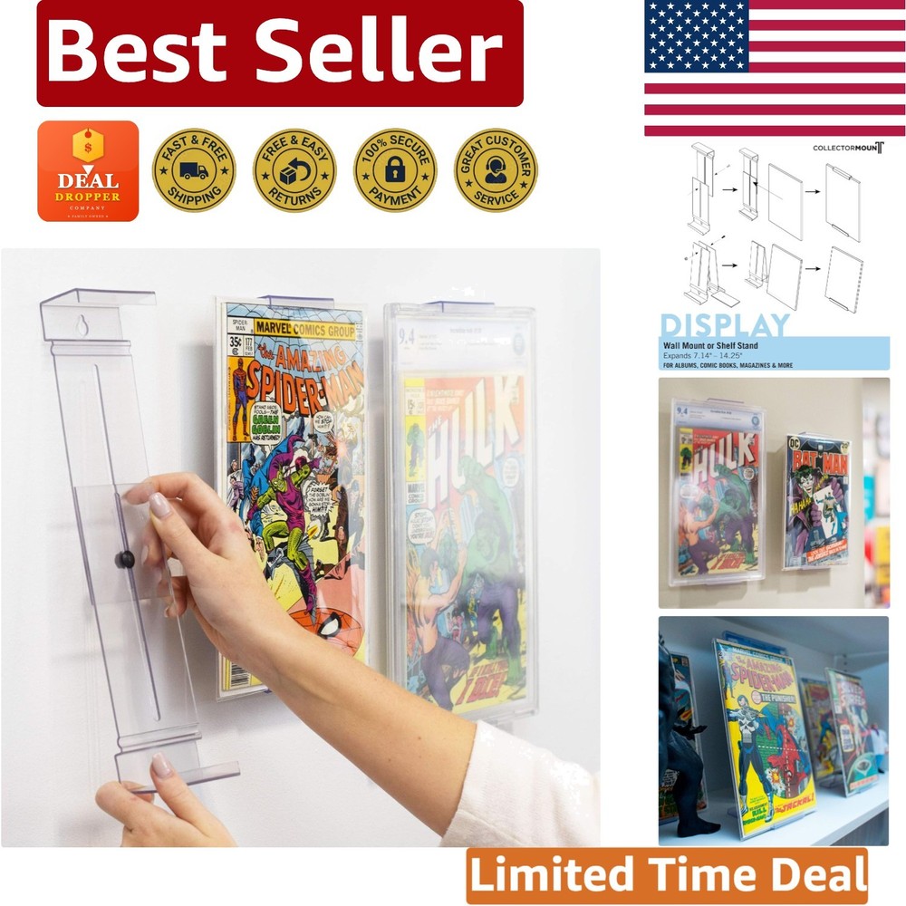 Comic Book Display Stand - Clear Plastic Wall Mount with Adjustable Height