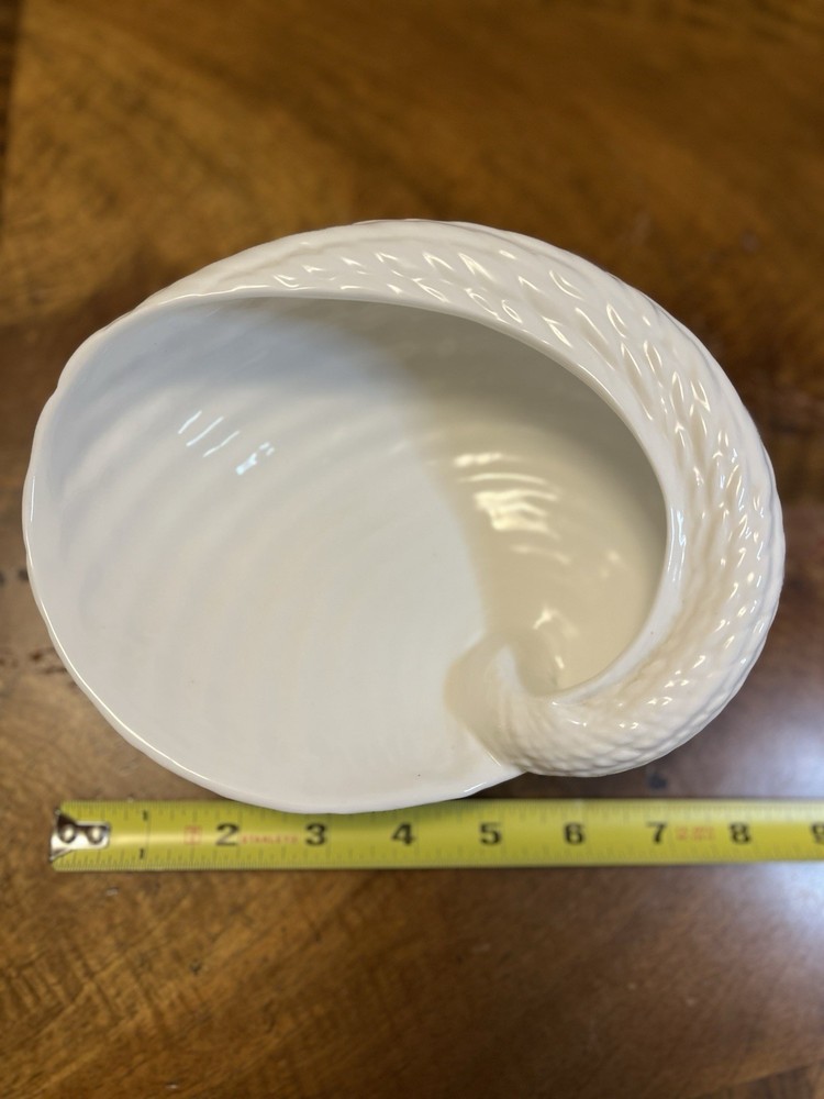 Abalone Shell White Glazed Ceramic Dish Pottery Barn Nautical Coll. 8 1/2”