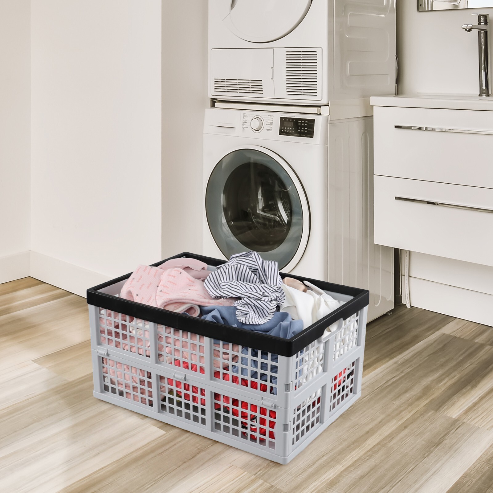 Cand 42 Liter Plastic Folding Stackable Crate, Collapsible Storage Crate, 2 Pack