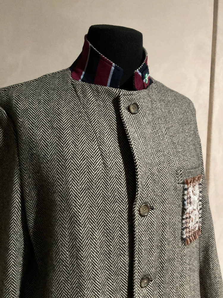 R P SPORT JACKET / BLACK & GREY WOOL HERRINGBONE / MEDIUM