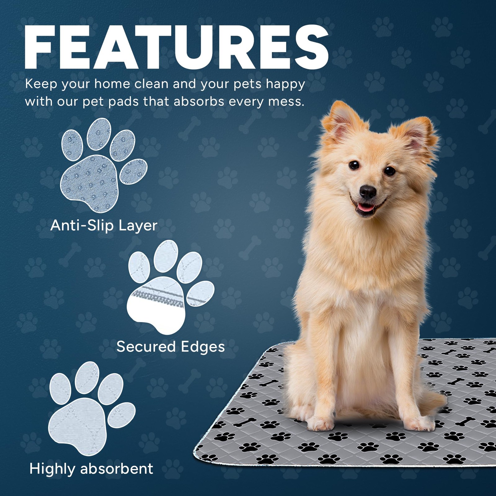 Washable Pee Pads for Dogs, 2 Pack Large 34"x36" Super Absorbent Dog Training...