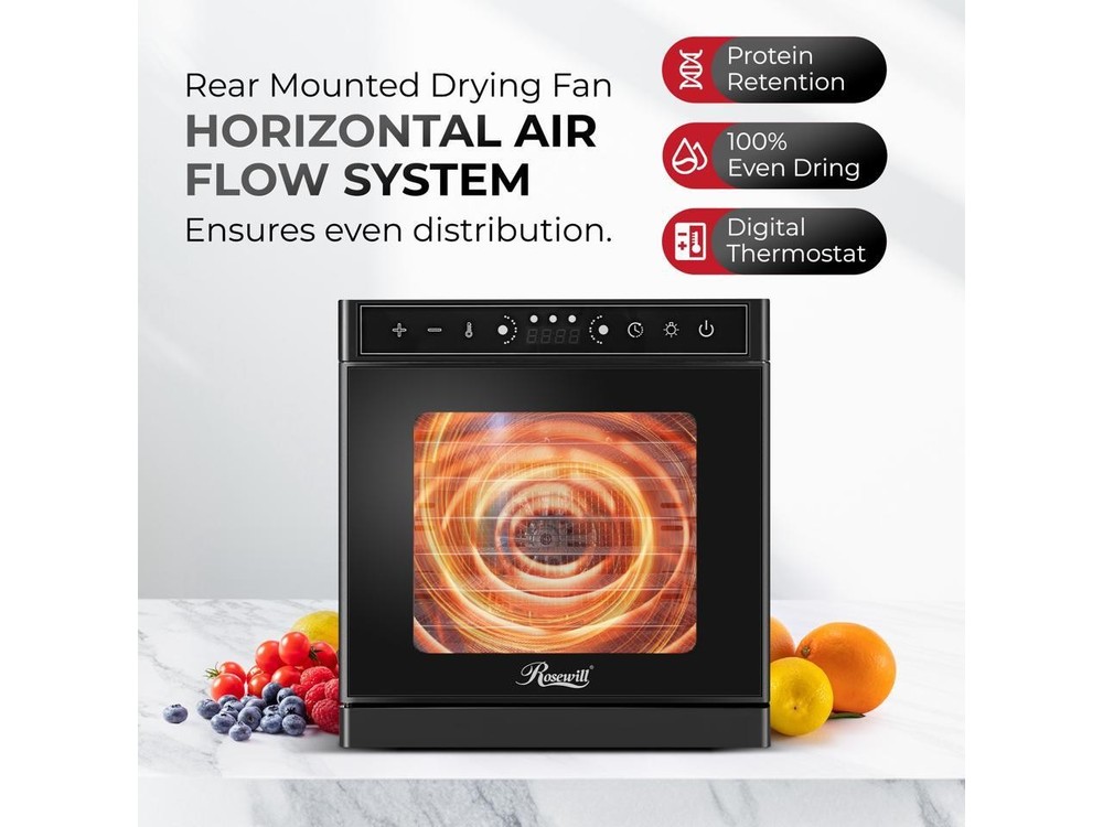 Rosewill Food Dehydrator Machine, 8 Stackable Trays with Adjustable 48H Timer an