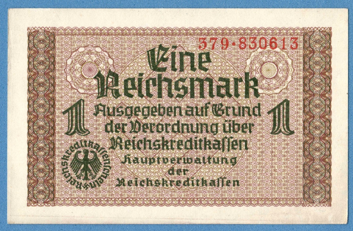 1940-45 GERMANY OCCUPIED TERRITORIES 1 RM EAGLE W/H SWASTIKA UNC 1103