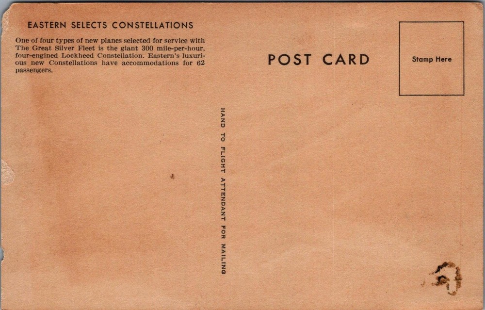 Postcard Airplane Eastern's Luxury Liner Lockheed Constellation