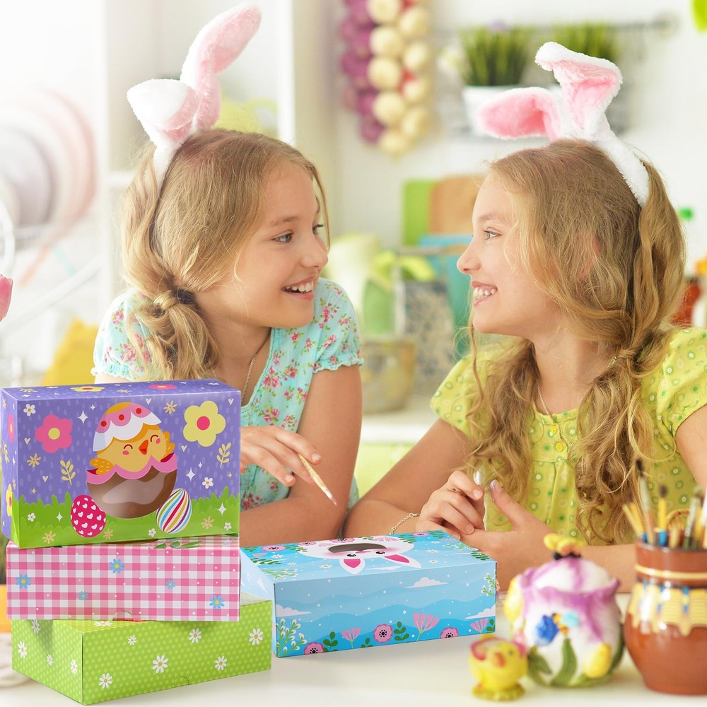 36 Pcs Easter Cookie Treat Boxes with Shape Window Bunny Egg Flower Cupcake B...